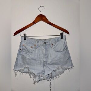 Levi's Frayed Light Blue Jean Shorts